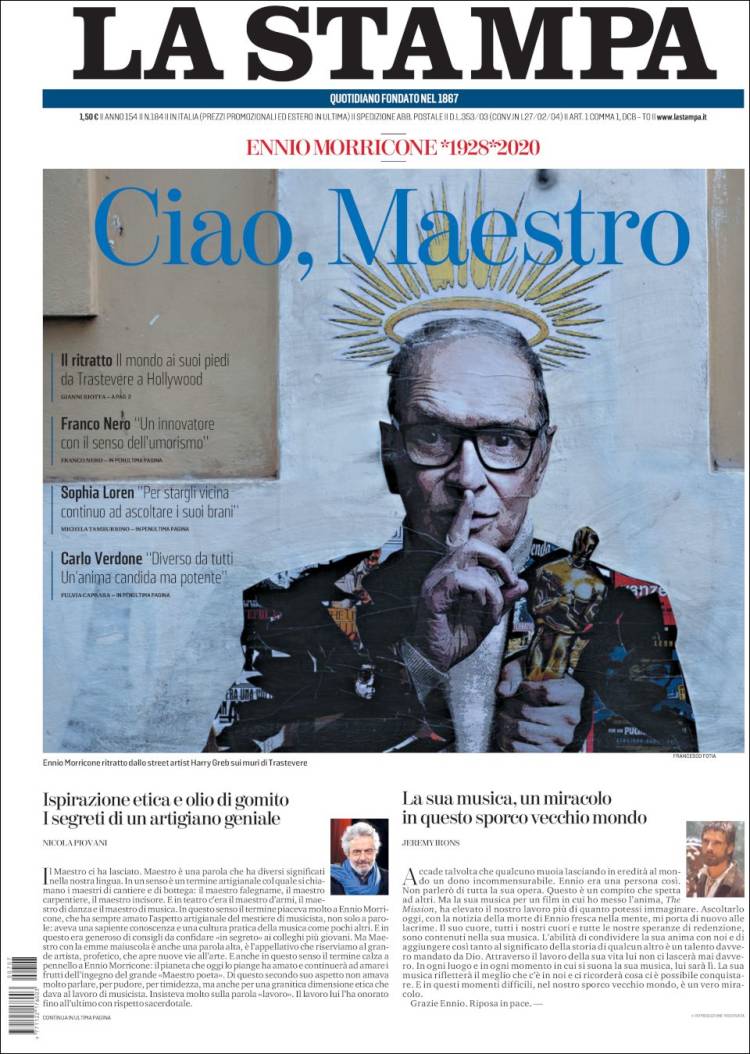 Portada de La Stampa (Italia)