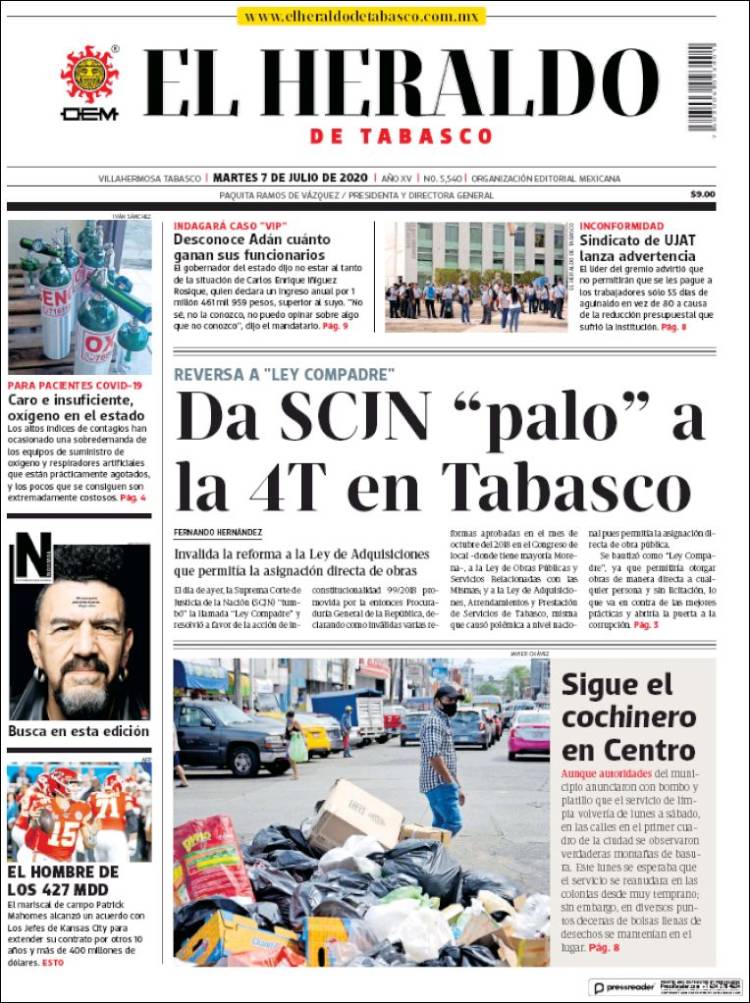 Portada de El Heraldo de Tabasco (M&eacute;xico)