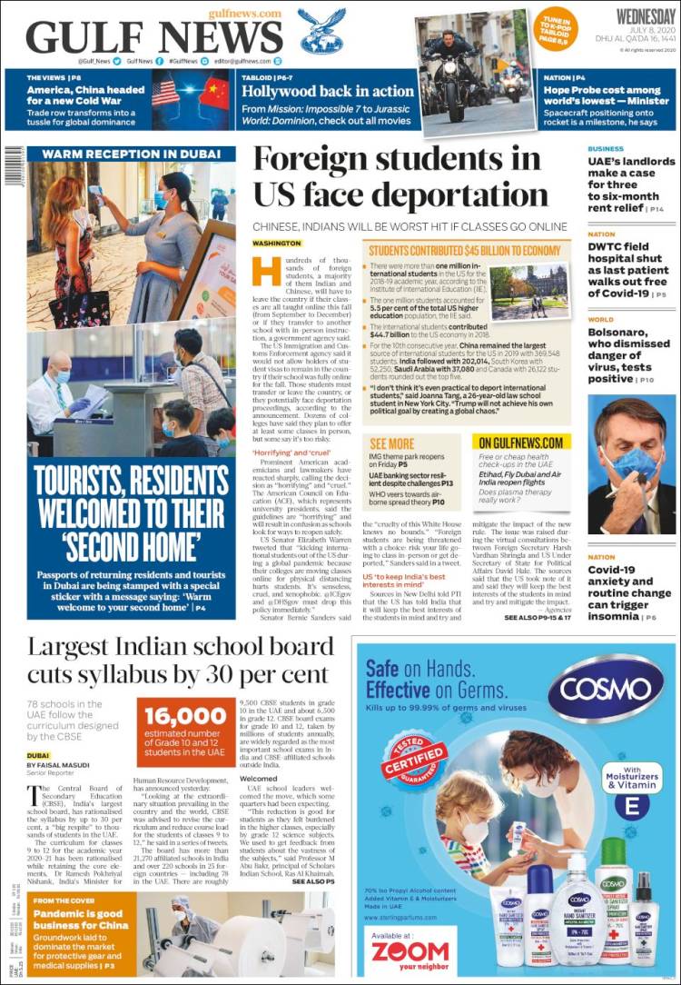 Portada de Gulf News (Asia-Pacífico)