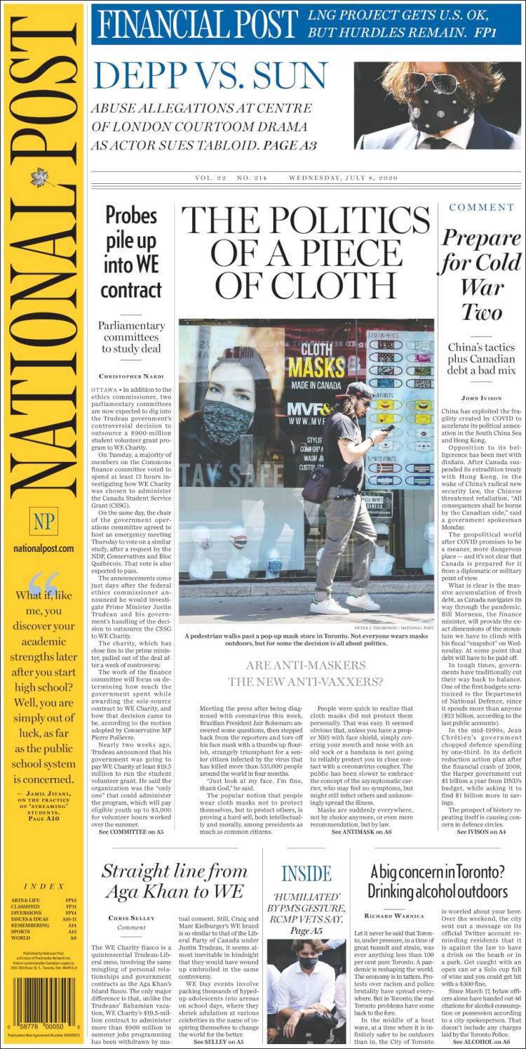 Portada de The National Post (Canadá)