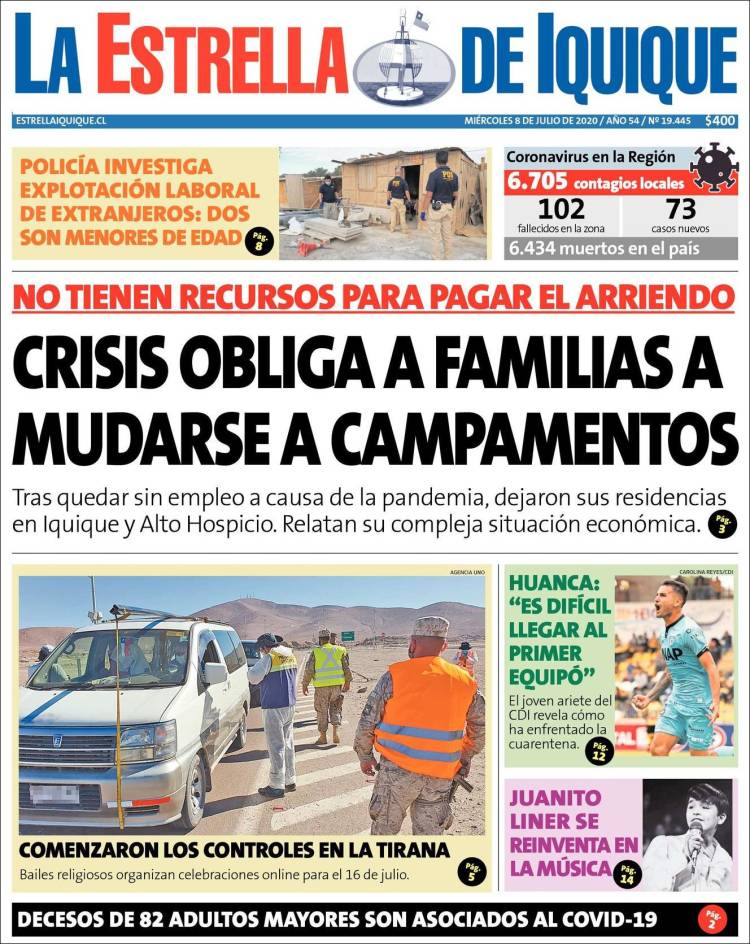 Portada de La Estrella de Iquique (Chile)