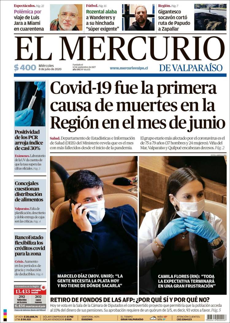 Portada de Mercurio de Valparaiso (Chile)