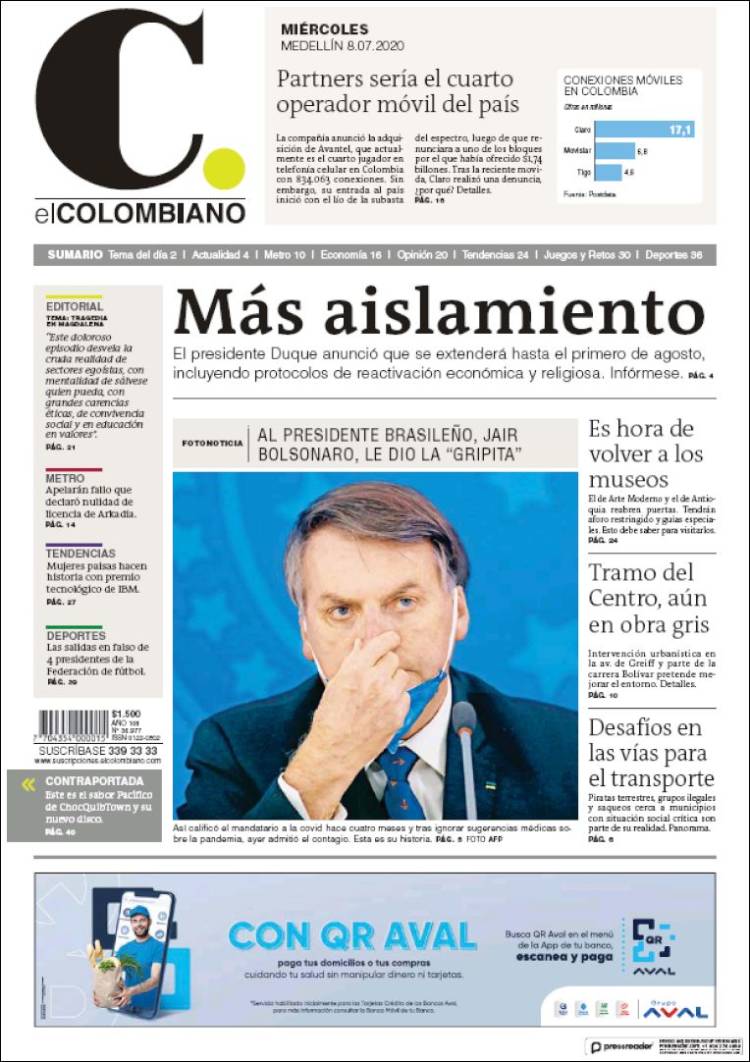 Portada de El Colombiano (Colombia)