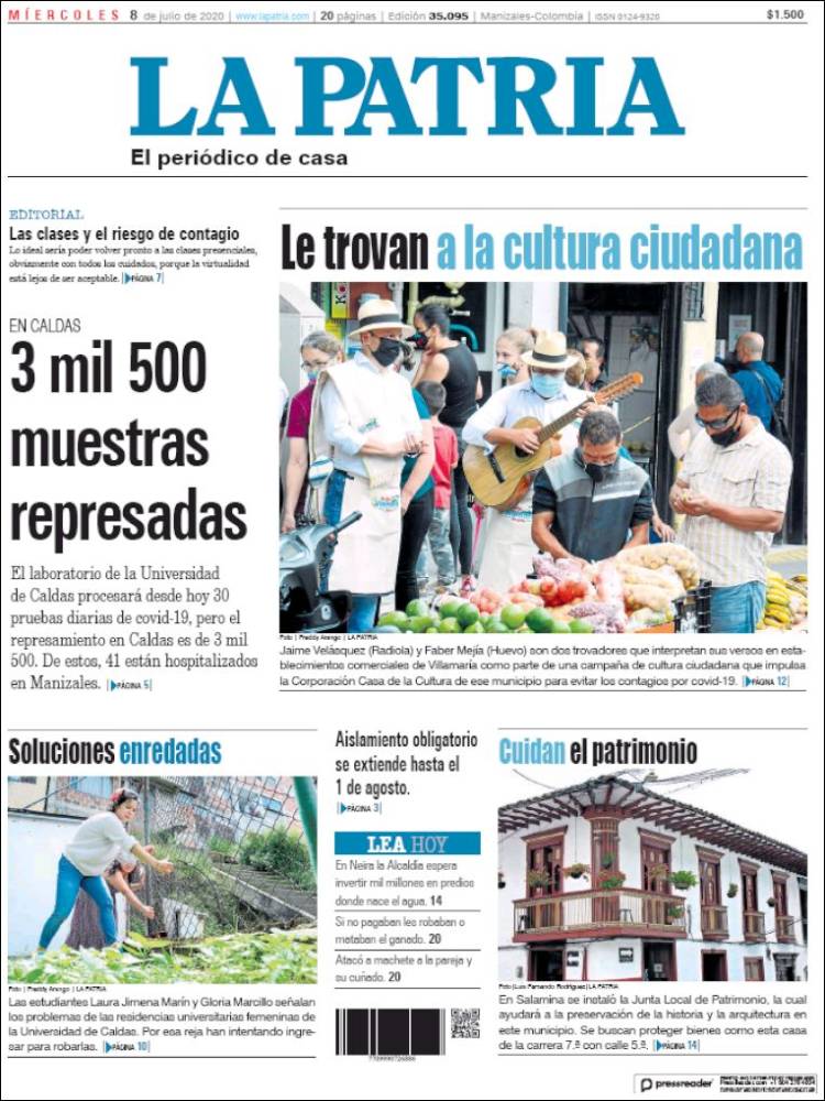 Portada de La Patria (Colombia)