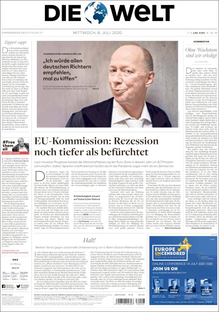 Portada de Die Welt (Alemania)