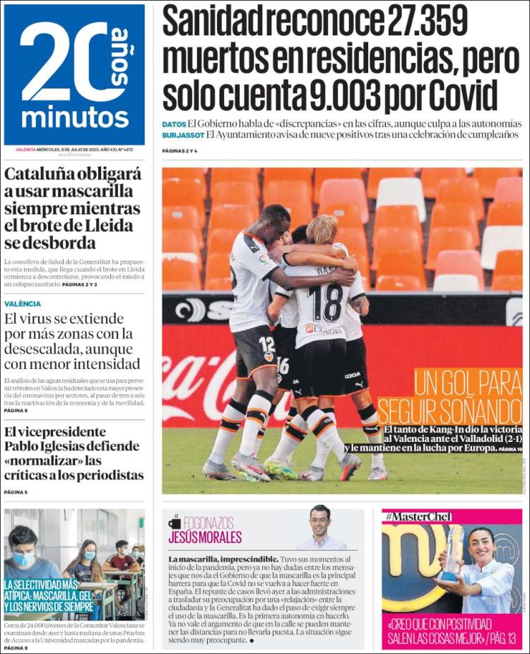 Portada de 20 Minutos - Valencia (Espa&ntilde;a)