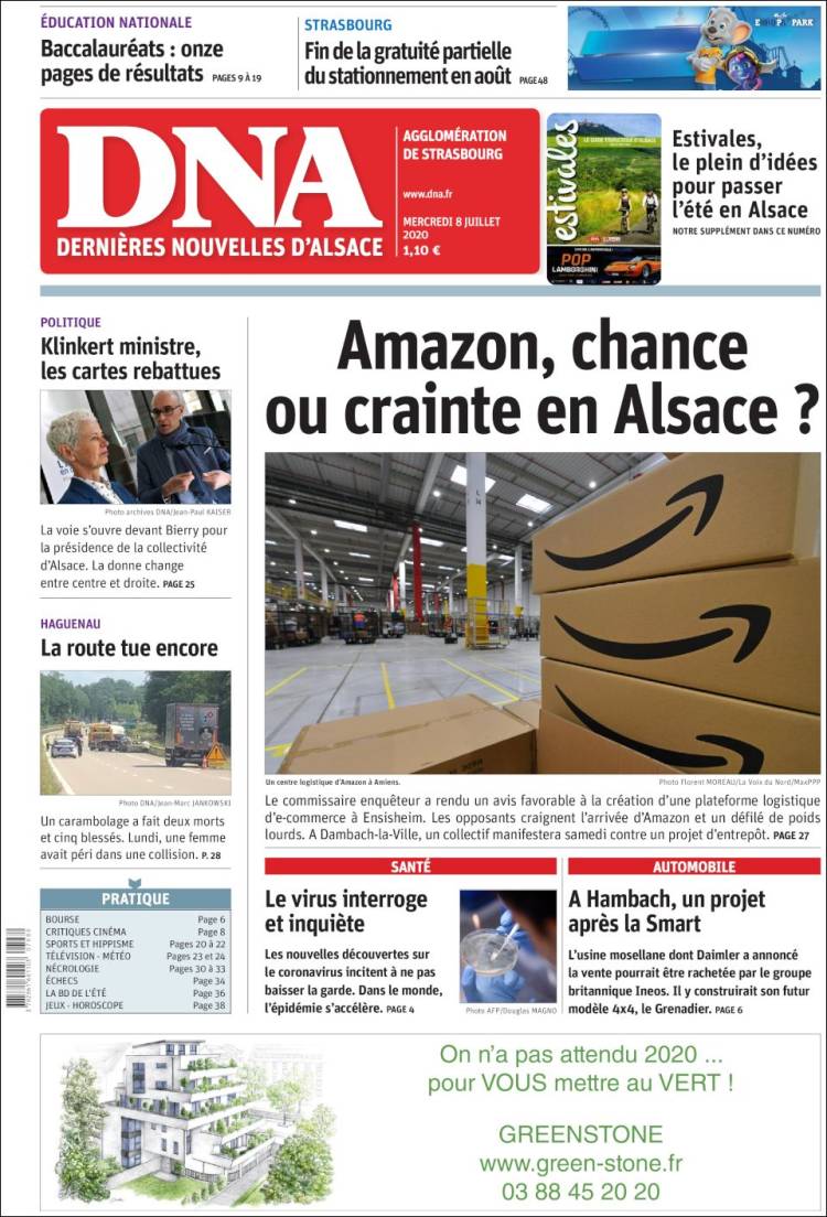 Portada de Les Dernières Nouvelles d'Alsace (Francia)