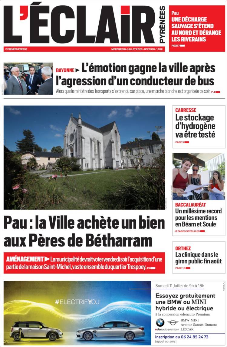 Portada de L'Eclair des Pyrénées (Francia)