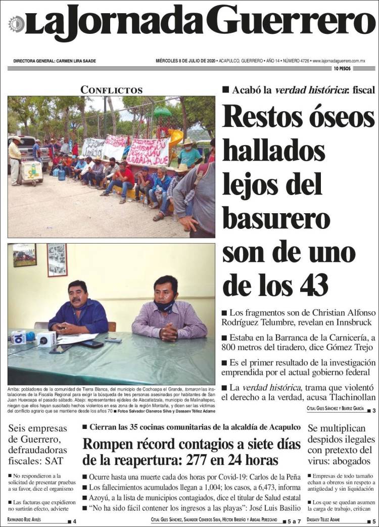 Portada de La Jornada de Guerrero (México)