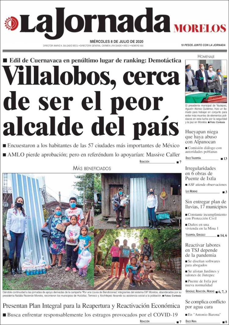 Portada de La Jornada - Morelos (México)