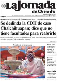 Portada de La Jornada de Oriente - Puebla (México)
