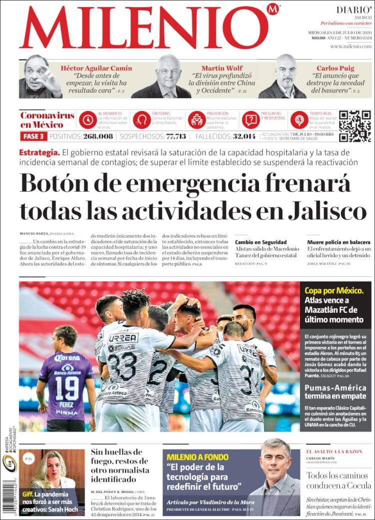 Portada de Milenio - Jalisco (México)