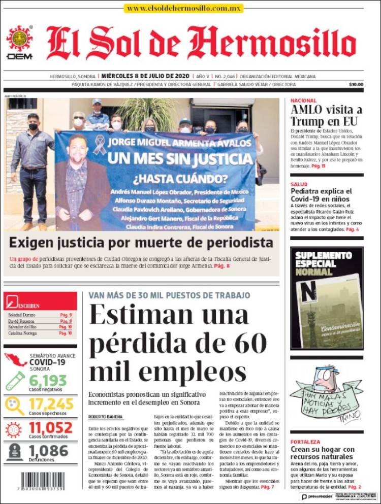 Portada de El Sol de Hermosillo (México)