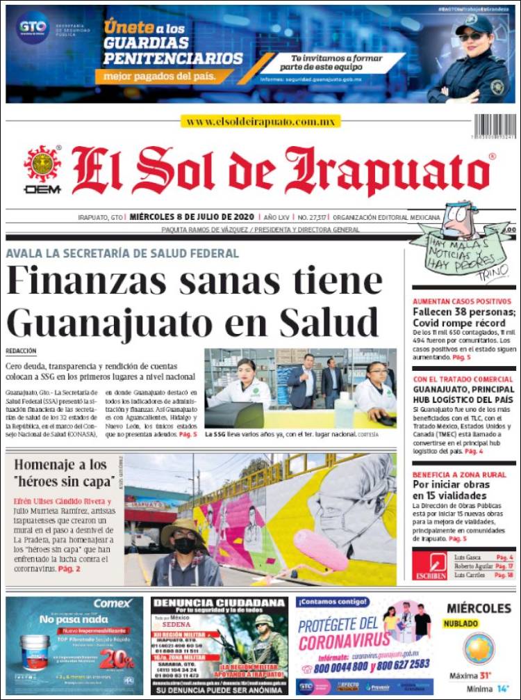 Portada de El Sol de Irapuato (México)