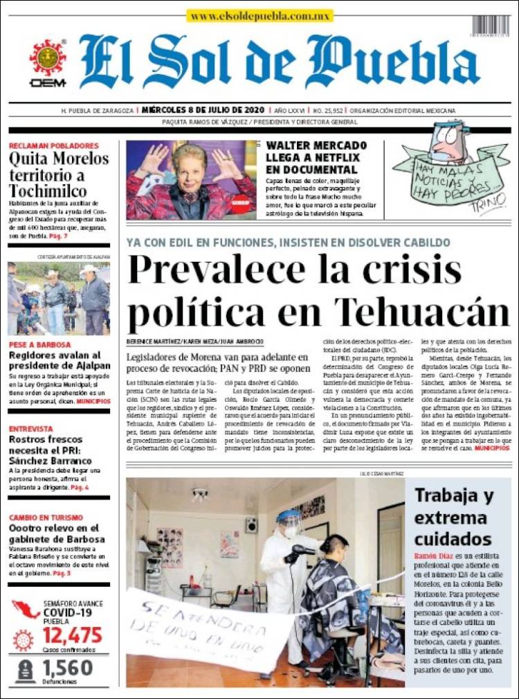 Portada de El Sol de Puebla (México)