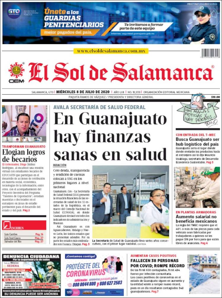 Portada de El Sol de Salamanca (México)