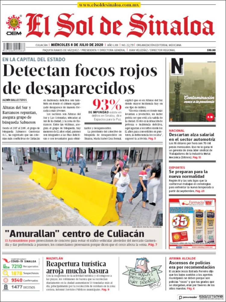 Portada de El Sol de Sinaloa (México)