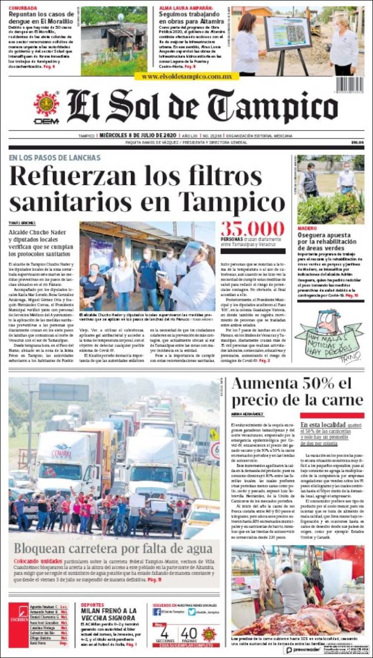 Portada de El Sol de Tampico (México)