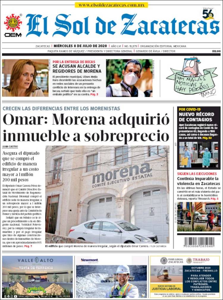 Portada de El Sol de Zacatecas (México)