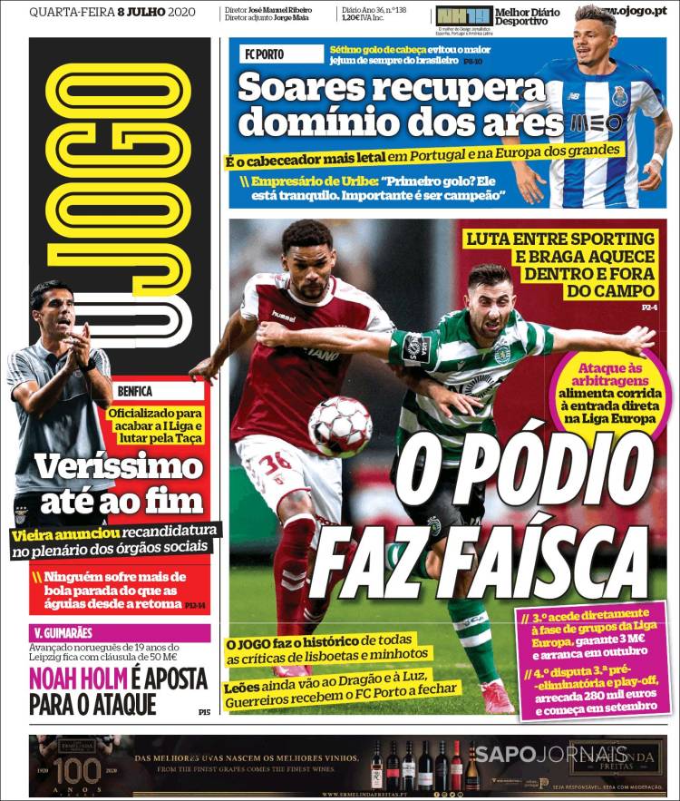 Portada de O Jogo (Portugal)