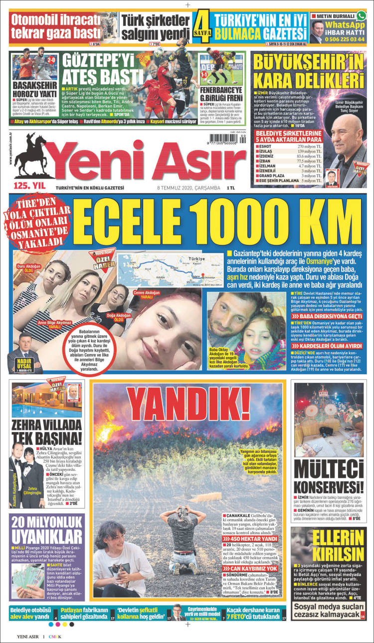 Portada de Yeni Asır (Turqu&iacute;a)