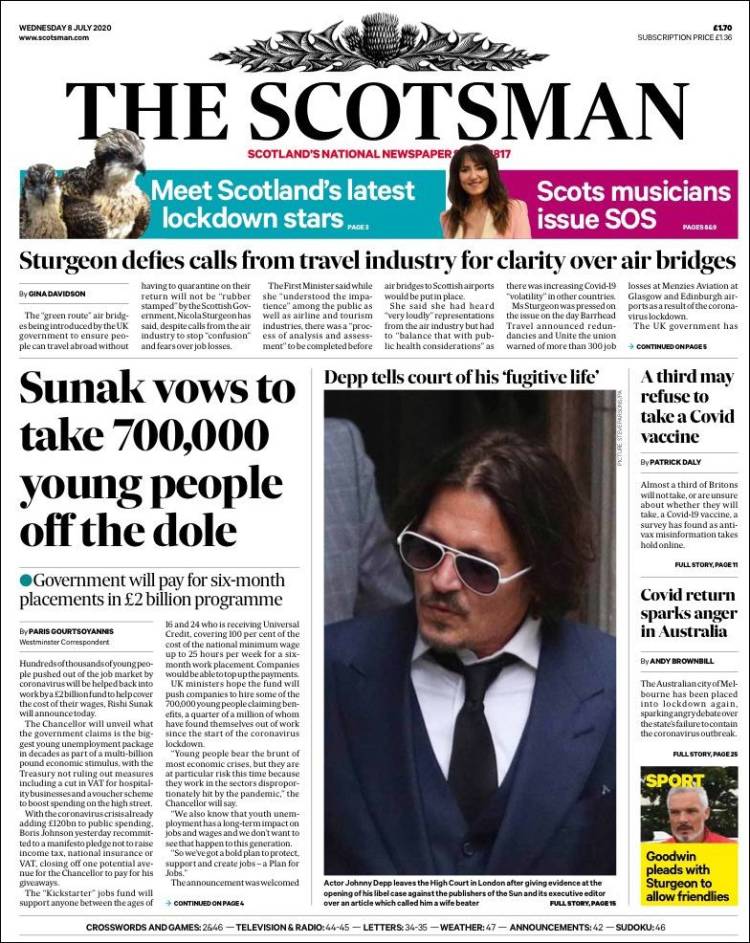 Portada de The Scotsman (Reino Unido)