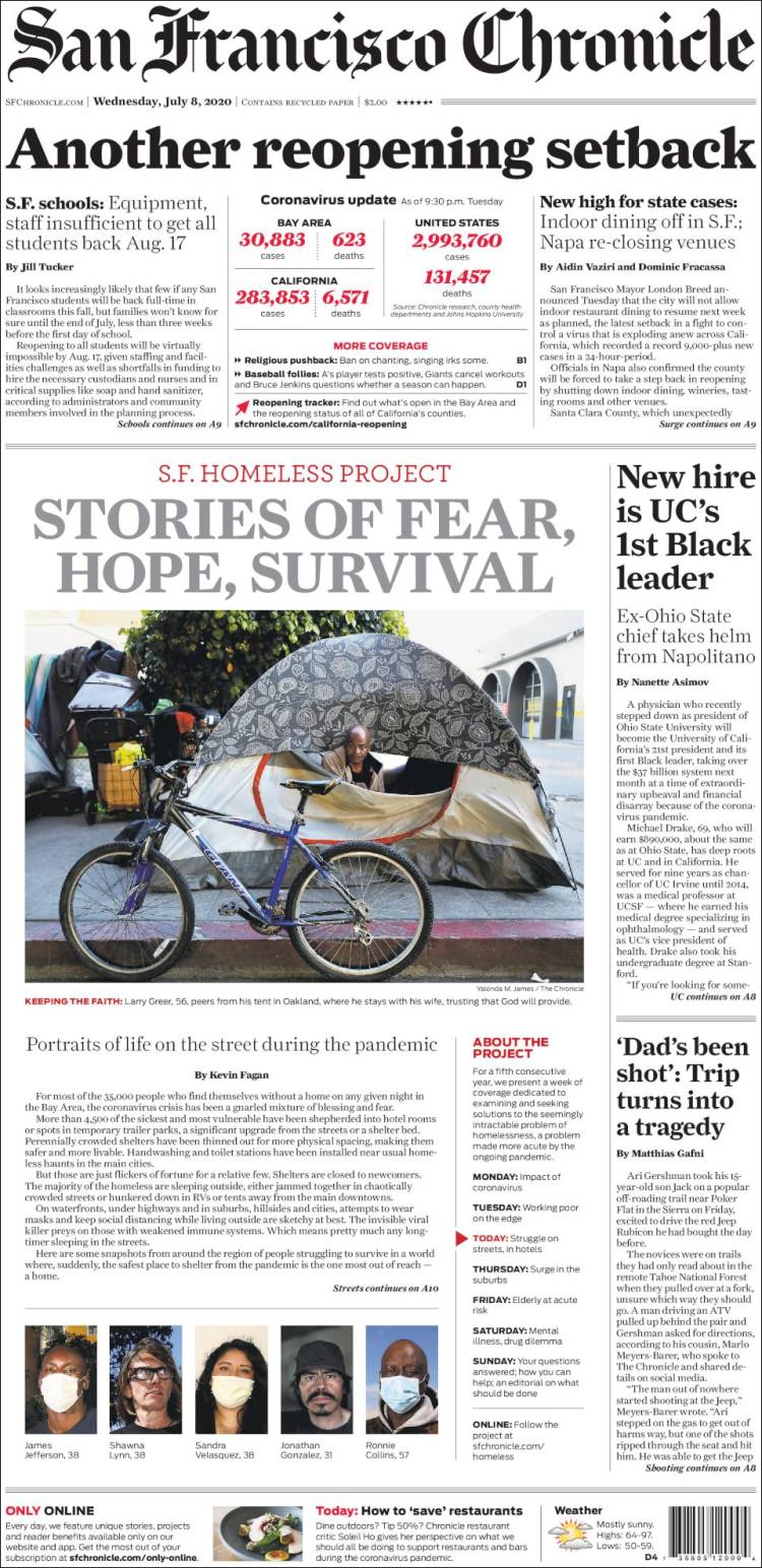 Portada de San Francisco Chronicle (USA)