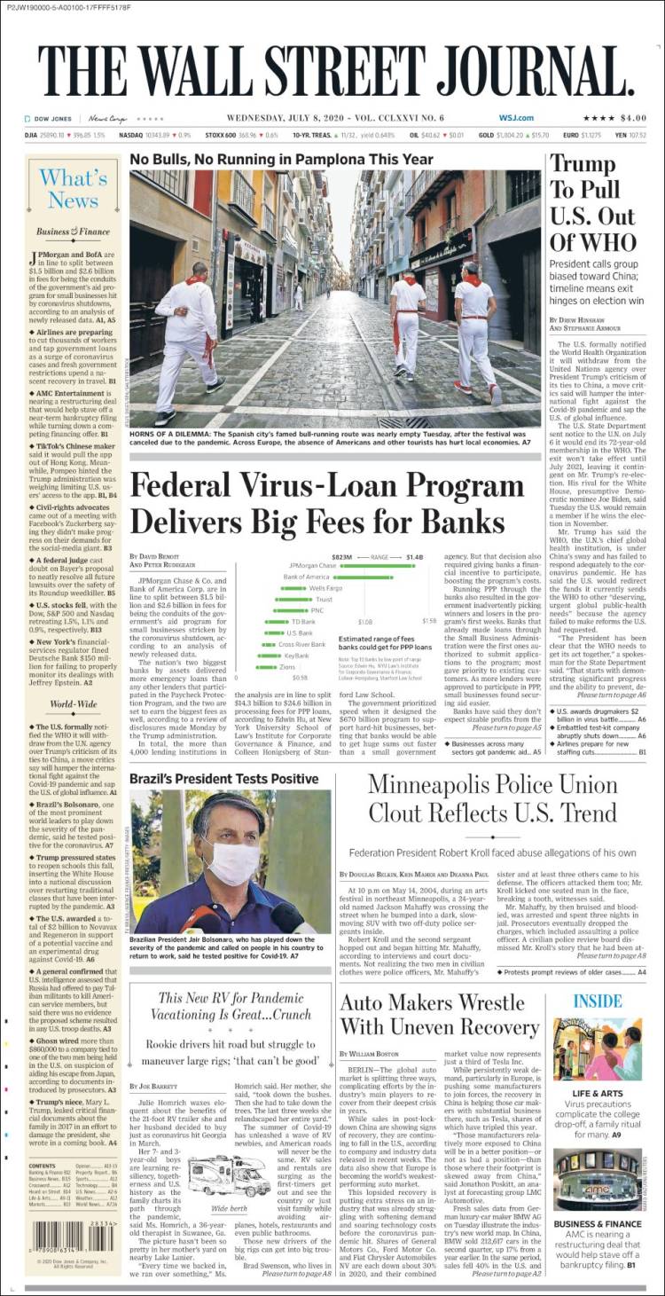 Portada de Wall Street Journal (USA)