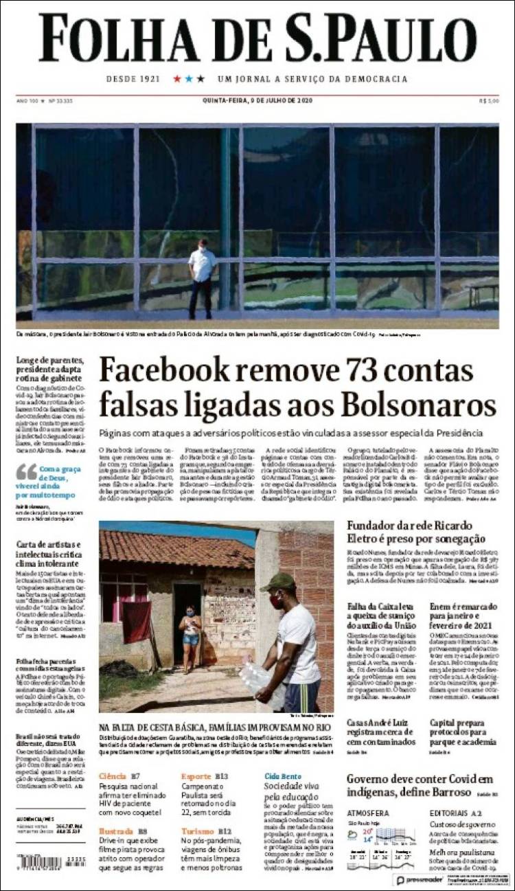 Portada de Folha de São Paulo (Brasil)