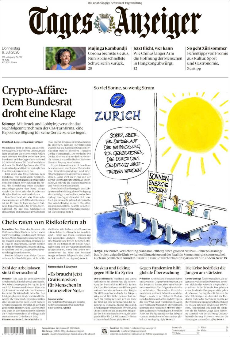 Portada de Tages-Anzeiger (Suiza)