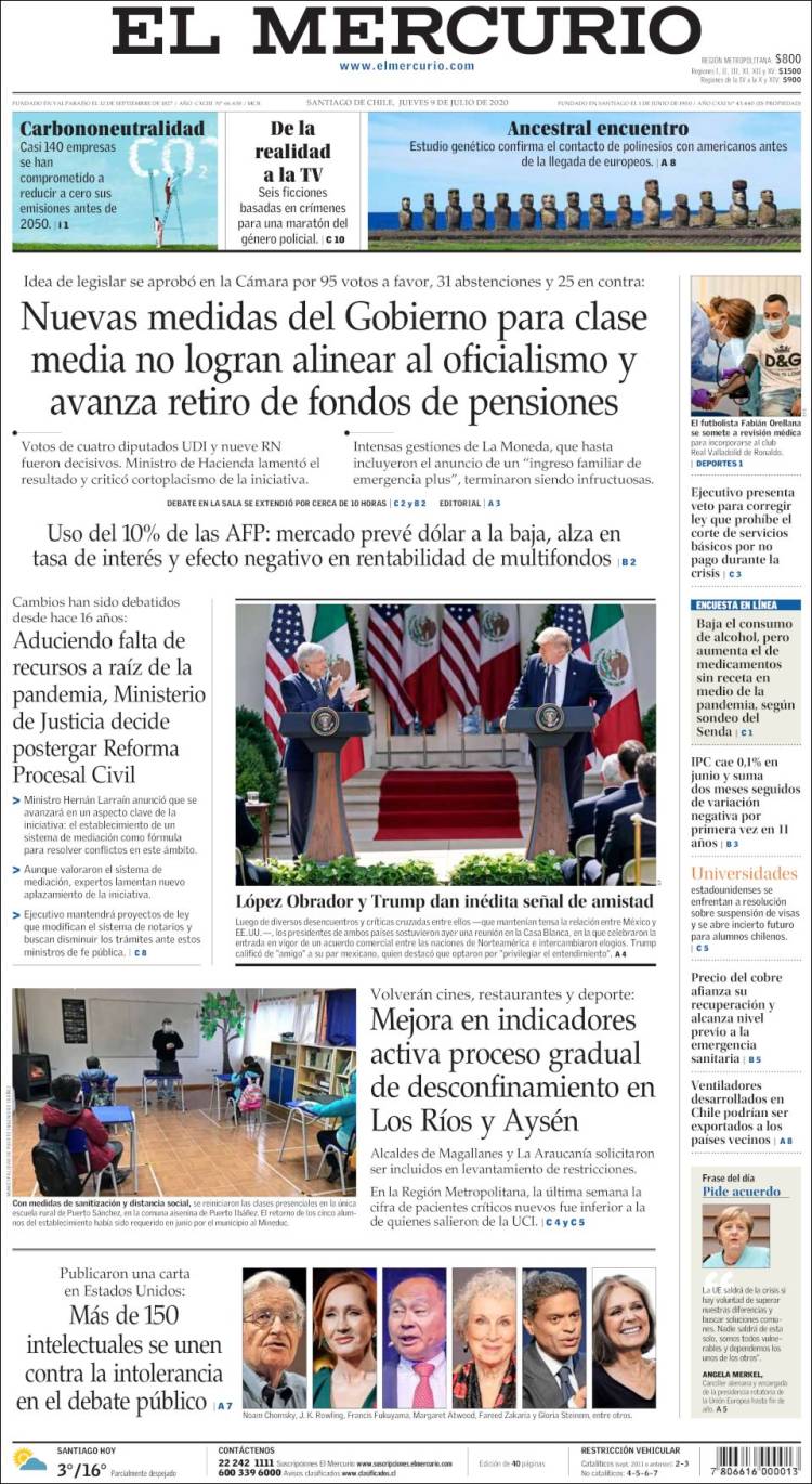 Portada de El Mercurio (Chile)