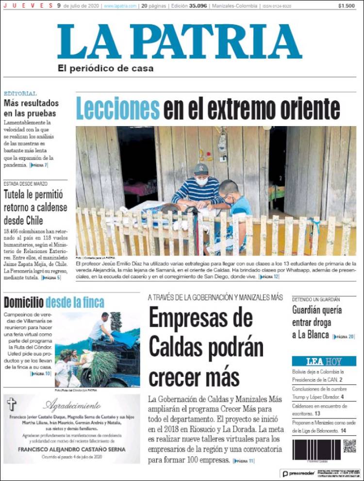 Portada de La Patria (Colombia)