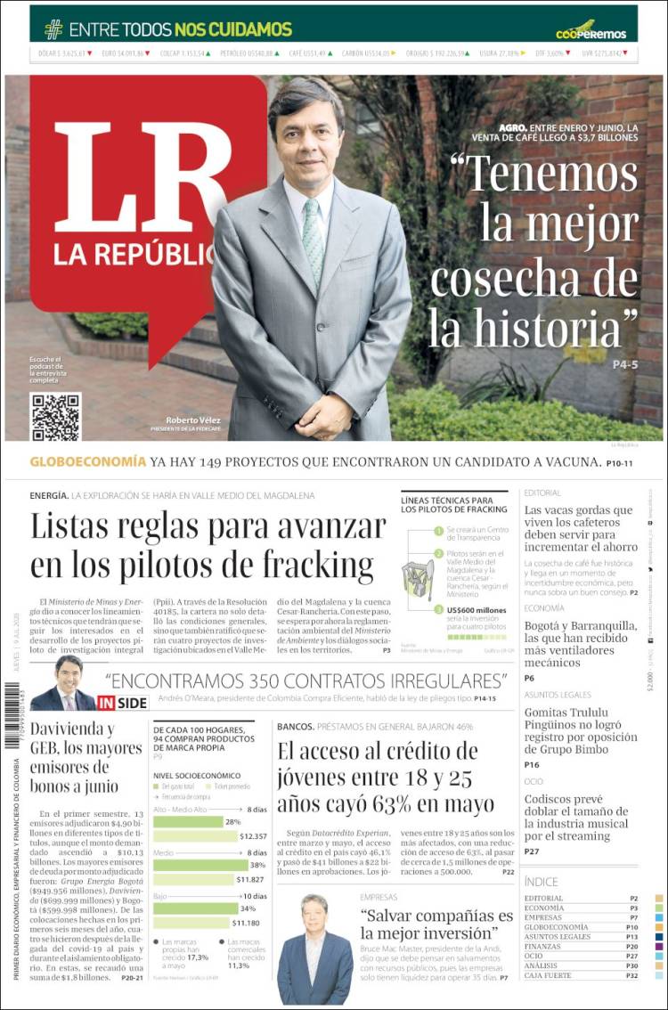 Portada de La Republica (Colombia)