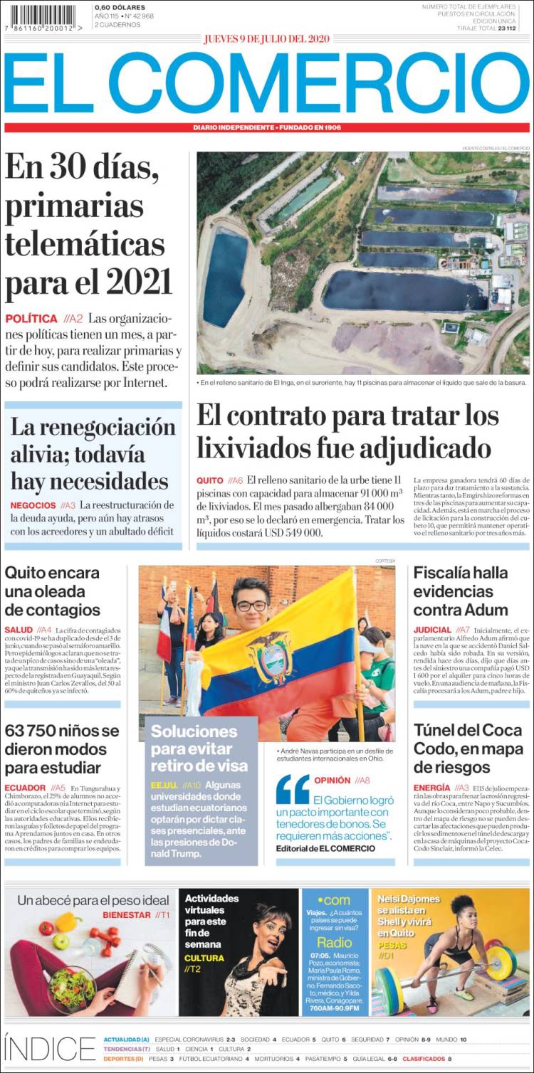 Portada de El Comercio (Ecuador)