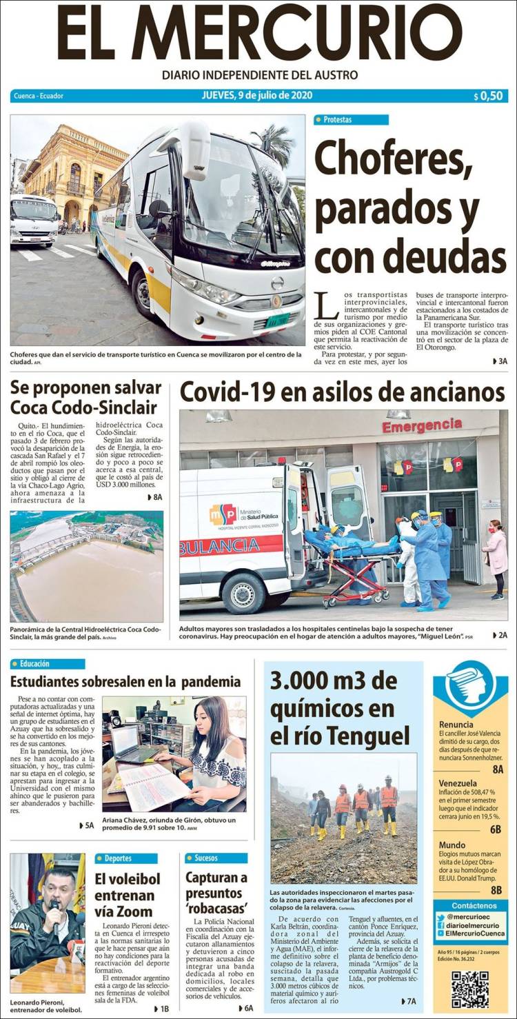 Portada de Diario El Mercurio (Ecuador)