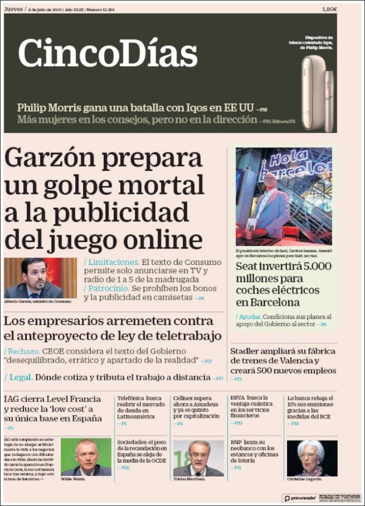 Portada de Cinco Días (Espa&ntilde;a)