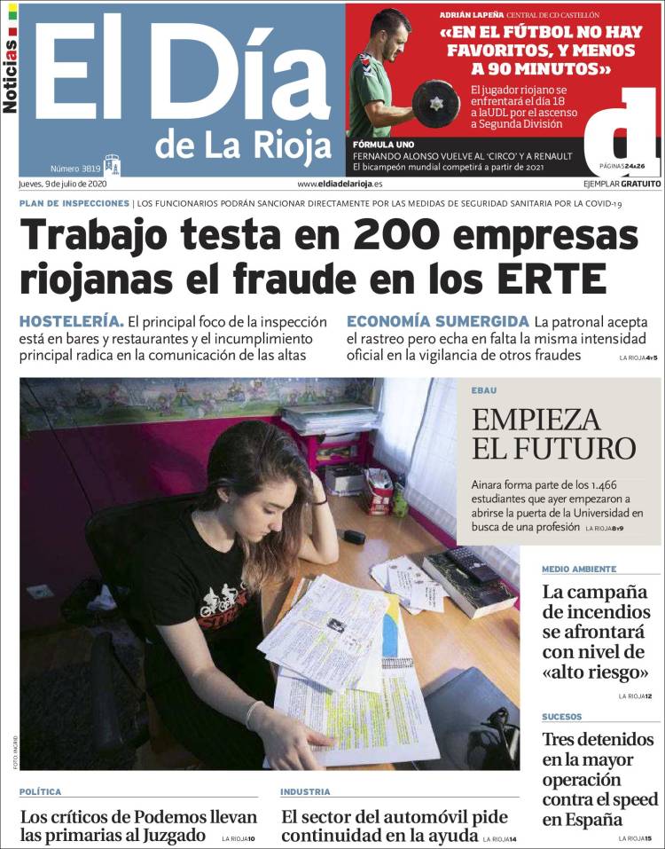 Portada de El Día de La Rioja (España)