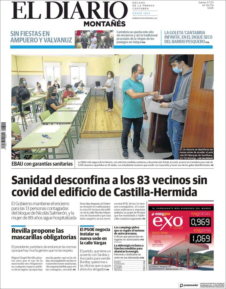 Portada de El Diario Montañés (España)