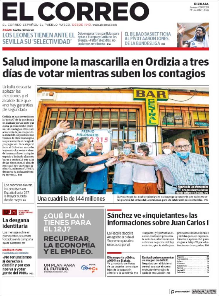 Portada de El Correo (España)