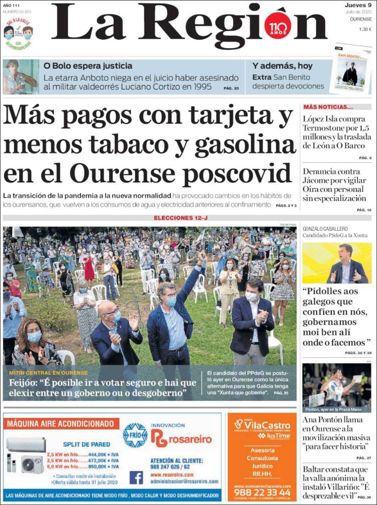 Portada de La Región de Ourense (España)