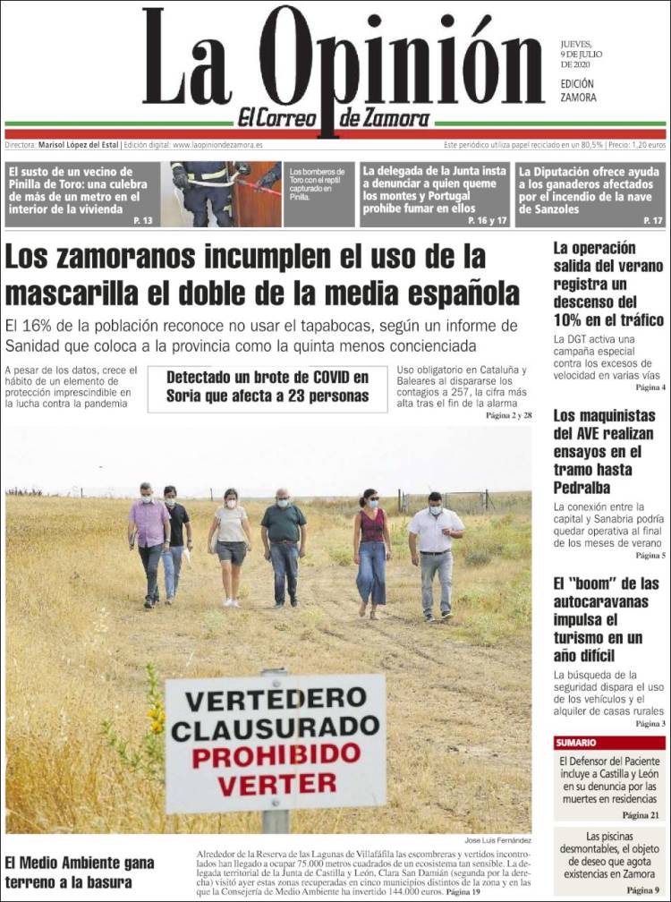 Portada de La Opinión - El Correo de Zamora (España)