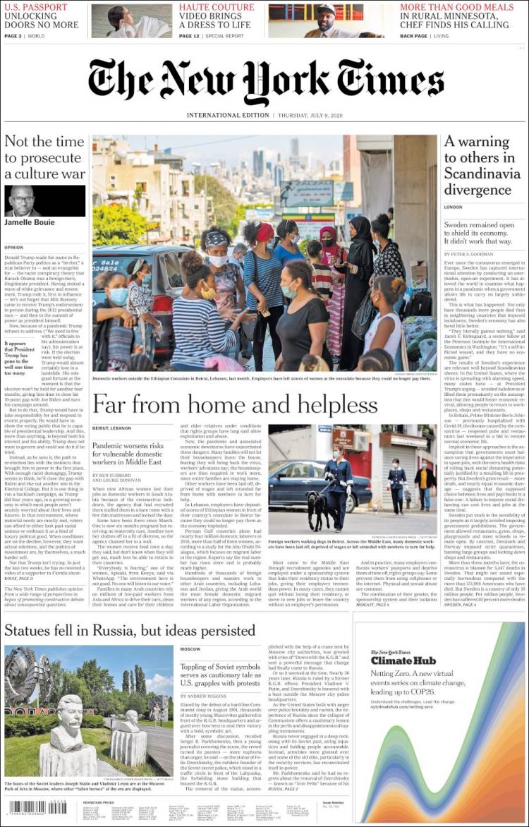 Portada de International New York Times (Europa)