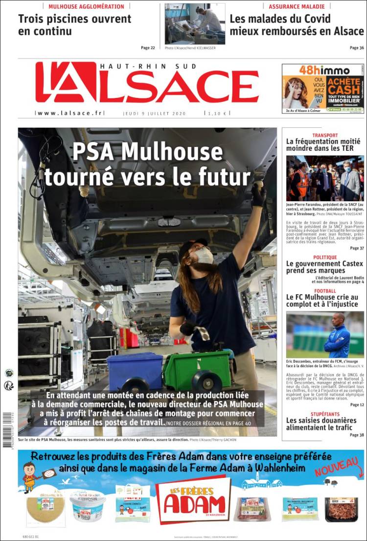 Portada de Journal L'Alsace (Francia)