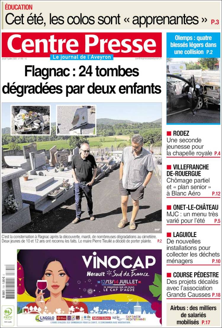Portada de Centre Presse (Francia)