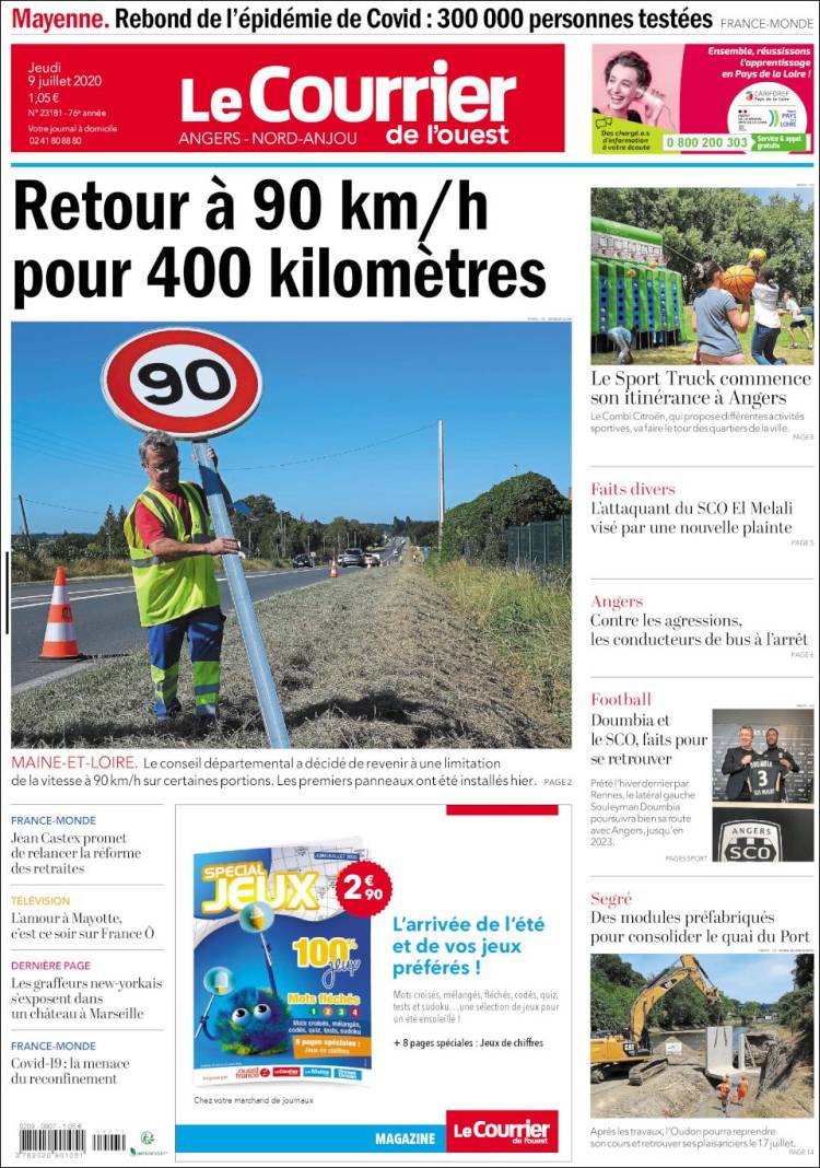 Portada de Le Courrier de l'Ouest (Francia)