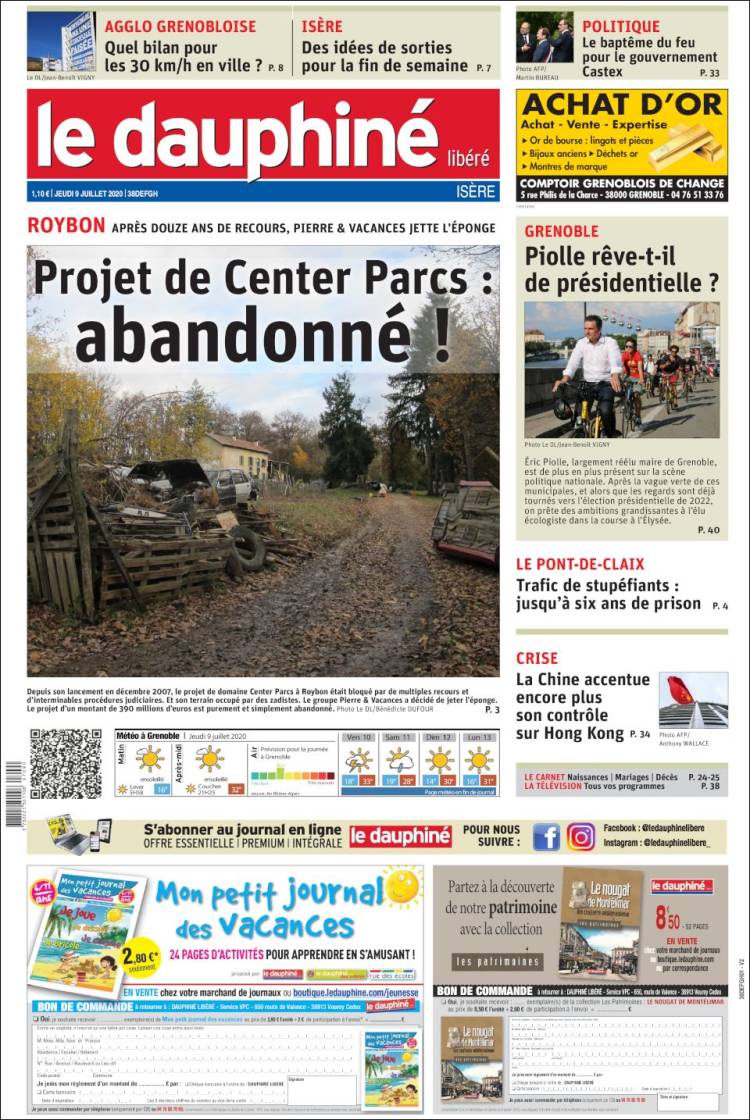 Portada de Le Dauphiné Libéré (Francia)