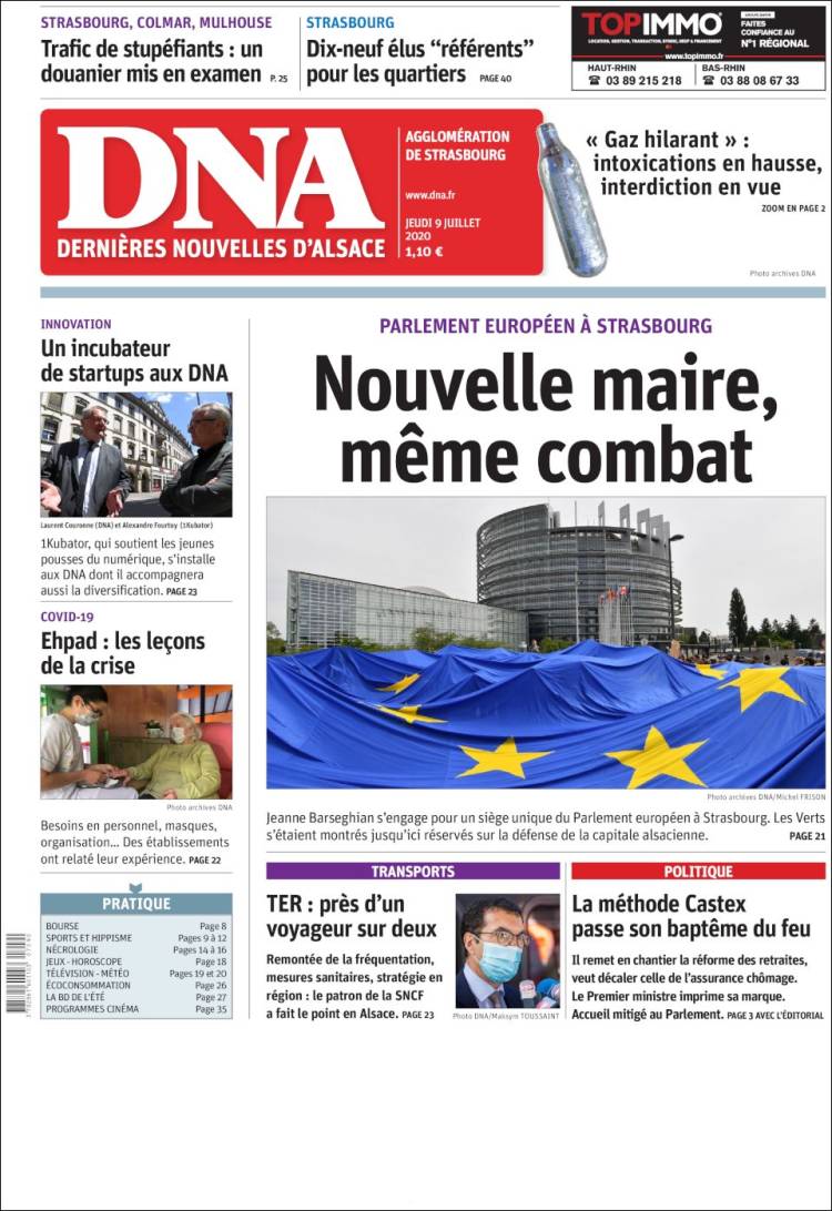 Portada de Les Dernières Nouvelles d'Alsace (Francia)
