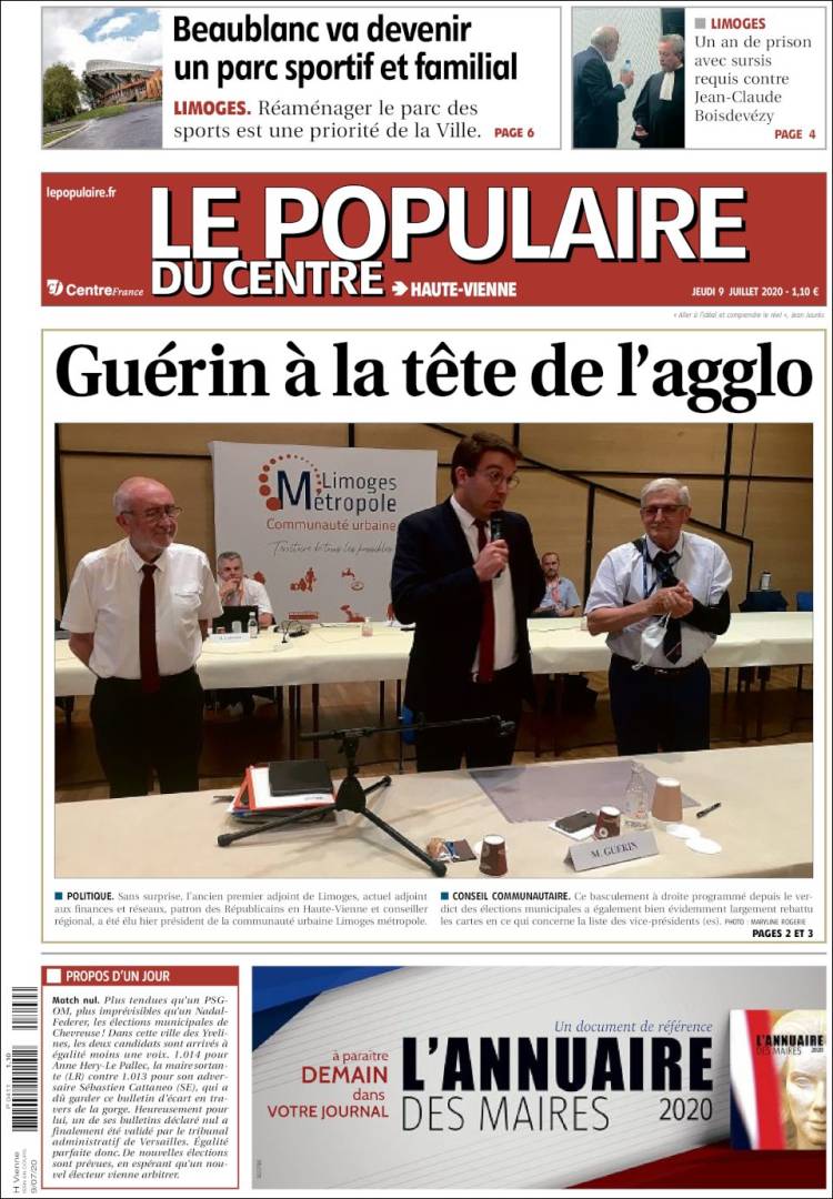 Portada de Le Populaire du Centre (Francia)