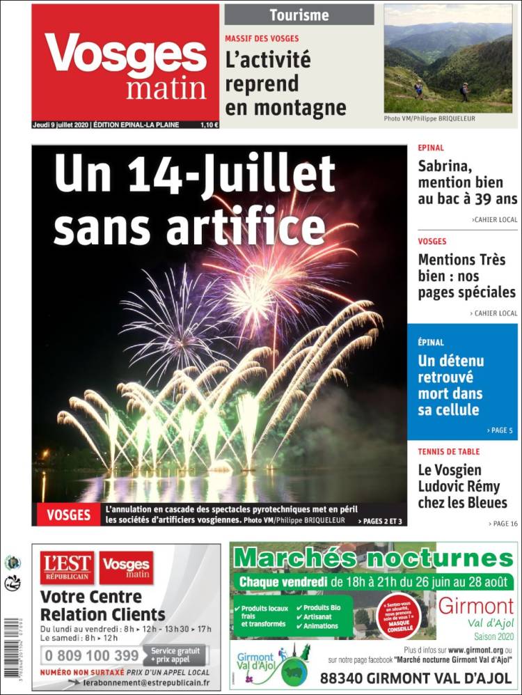 Portada de Vosges Matin (Francia)