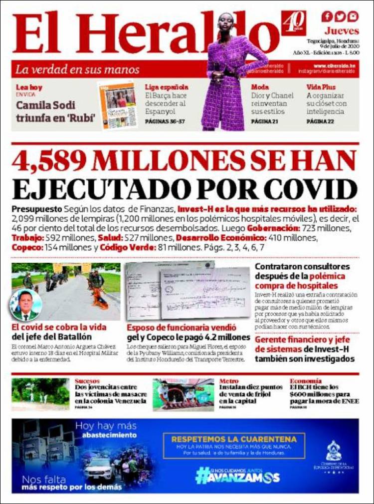 Portada de El Heraldo (Honduras)